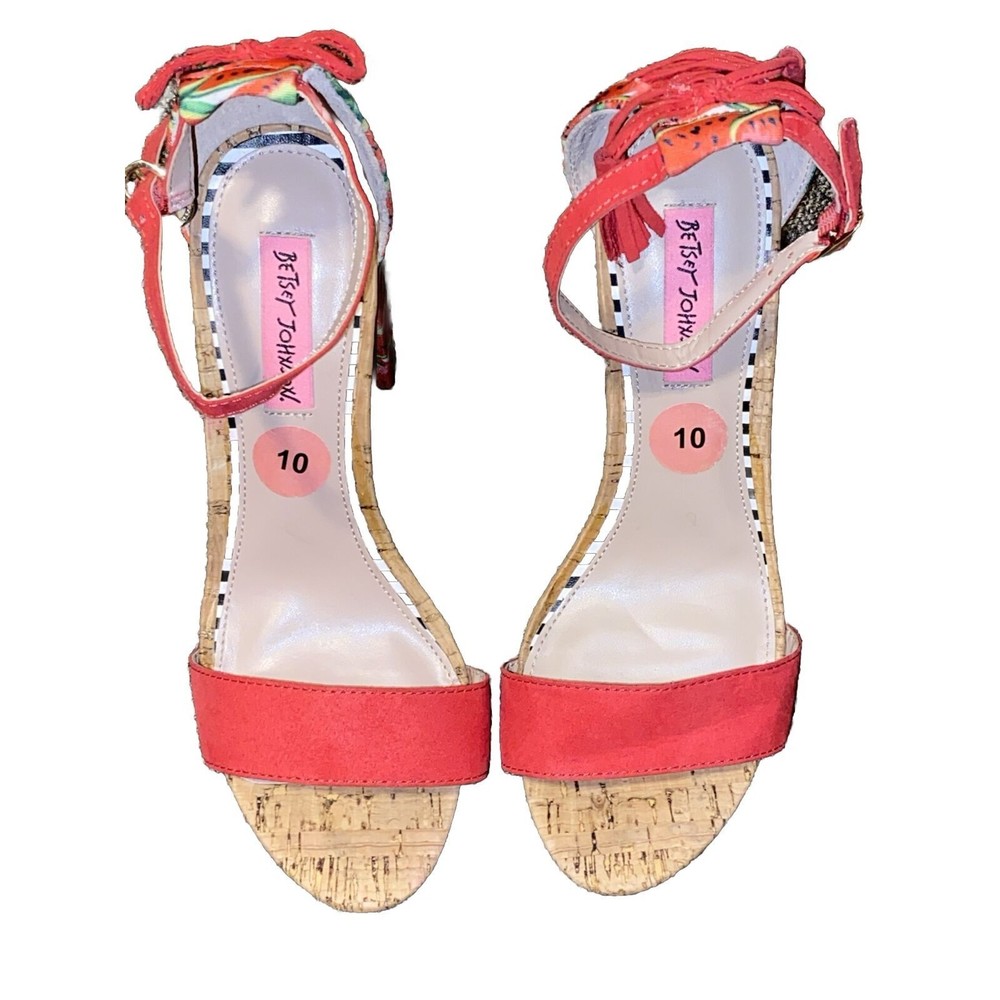 Betsy Johnson Women’s Rallo Watermelon Strap Block Heel Shoes Size 10